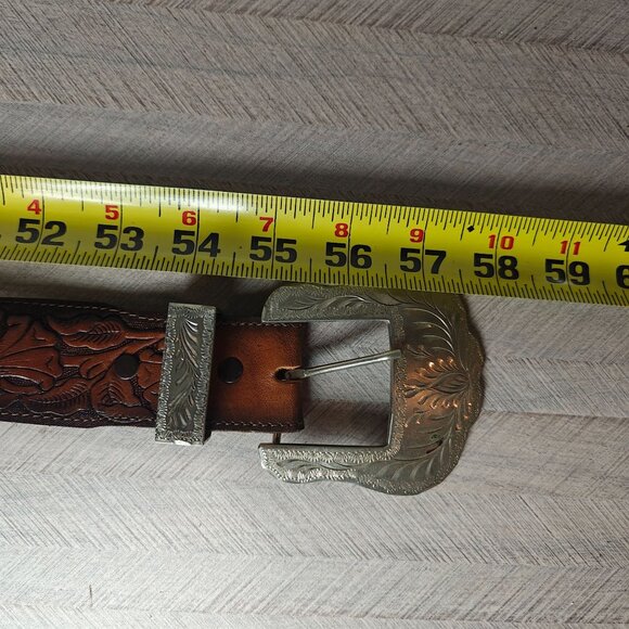 Vintage Sears Men's 52 Belt Western Tooled Genuine Leather With Silver Buckle - Picture 8 of 8